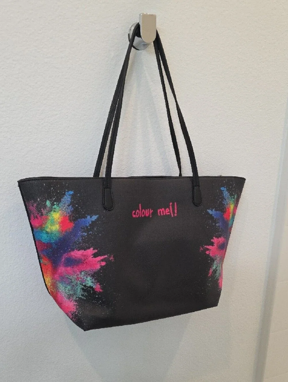 Desigual Holi Capri Black Tote Bag with Multicolor Splash Print